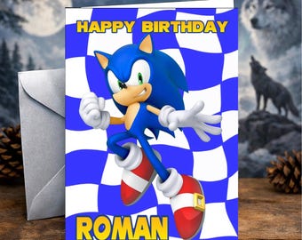 Sonic the Hedgehog Geburtstagskarte |Geburtstagskarte personalisiert | Luxus 300g Karte | Einzigartige Geburtstagskarte für Sie und Ihn