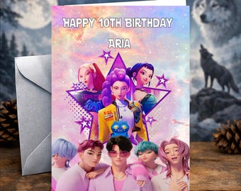 K-Pop Dämonenjäger Geburtstagskarte |Geburtstagskarte personalisiert | Luxus 300g Karte | Einzigartige Geburtstagskarte für Sie und Ihn