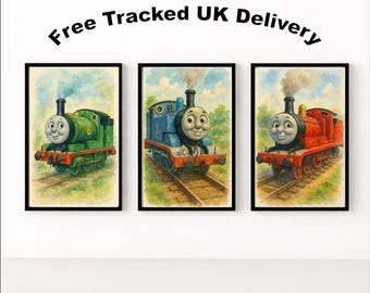 3er-Set 40 cm x 50 cm Thomas The Tank Lokomotive & Freunde Kunstdrucke | Kinderzimmer Poster | Spielzimmer Wand Dekor | Matte Kunstdrucke