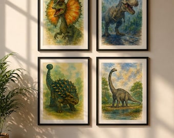 4er Set A3 Jurassic Park Dinosaurier Wall Art Prints | Kinderzimmer Poster | Spielzimmer Wand Dekor | Matte Kunstdrucke