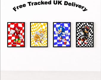4er-Set 40 cm x 50 cm von Sonic the Hedgehog & friends inspirierte Wandkunst | Kinderzimmer Poster | Spielzimmer Wand Dekor | Kunstdrucke