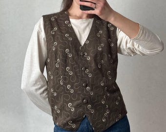 Vintage 1980s Olivgrün Weste, Bestickte Dark Academia Kleidung, Müller Moden Landhaus Weste, Gestepptes Gilet, Größe M L