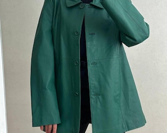 Vintage Lederjacke | Tiefsmaragd | Minimalistischer Blazer aus den 90ern