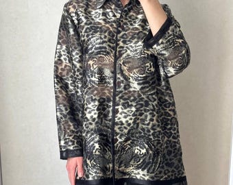 Vintage Animal Print Bluse ARC EN CIEL Paris | Seltenes Tiger & Leopard Motiv | Hergestellt in Frankreich