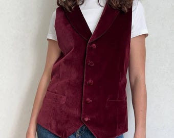 Vintage 2000er Jahre Samt Weste Weinrote Schalkragen Weste Dandy Indie Sleaze dunkel Academia Goth Burgund Weste