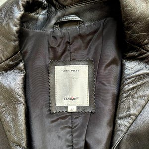 Vintage 90er Jahre Leder Blazer Jacke Schwarz, Echtleder Anzugjacke, Conbipel Italienischer Ledermantel Unisex, Y2K Minimalist Leder Trench M Bild 12