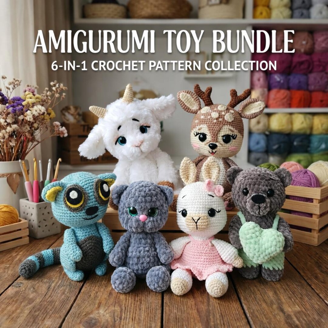 Amigurumi Crochet Pattern Bundle | 6 Animal Plush Toys (PDF Download ...
