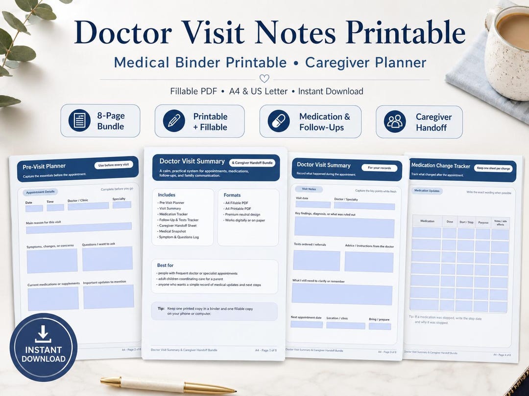 Doctor Visit Notes Printable | Medical Binder Printable | Caregiver ...
