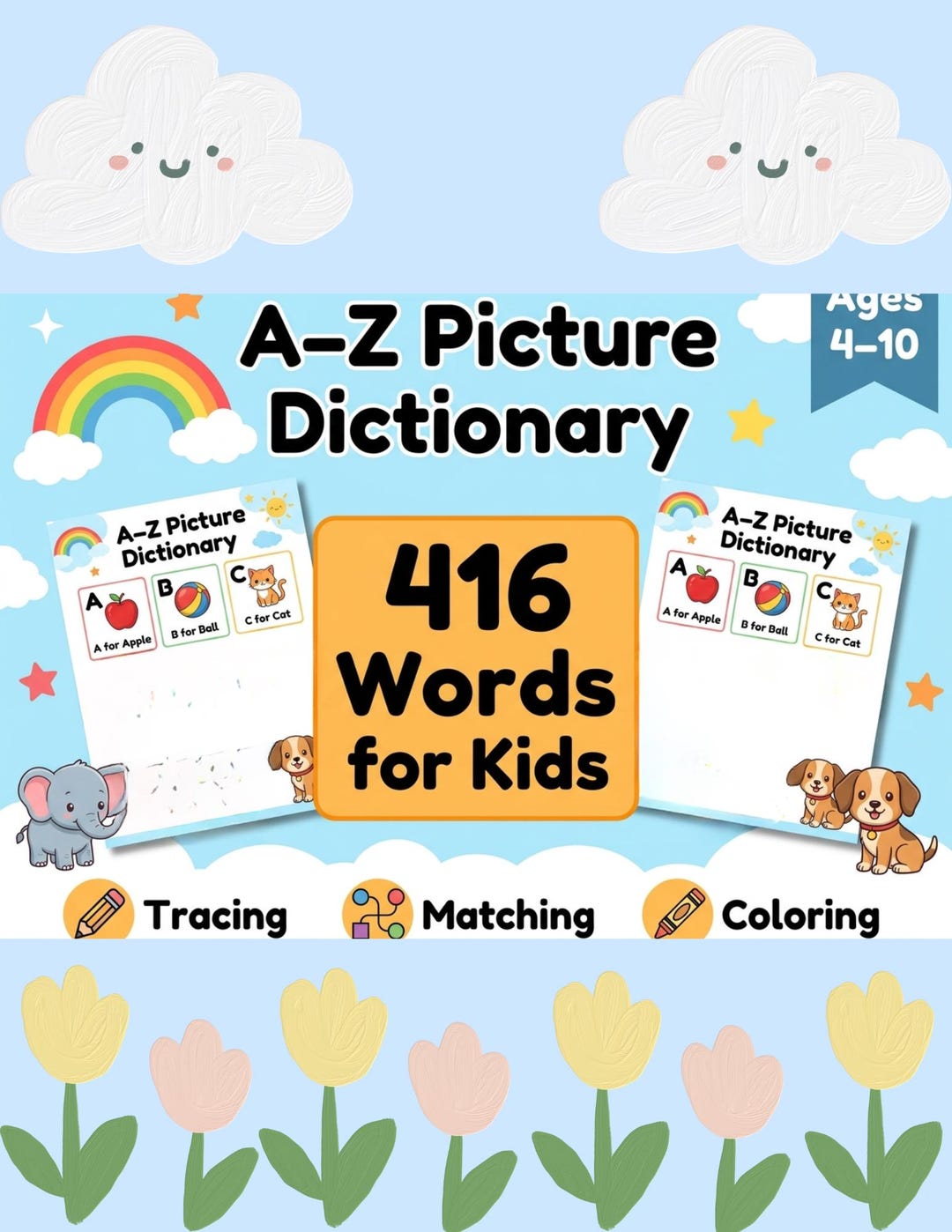 Matching Dictionary A-Z Picture Dictionary for Kids, Tracing, Matching, Coloring Workbook ...