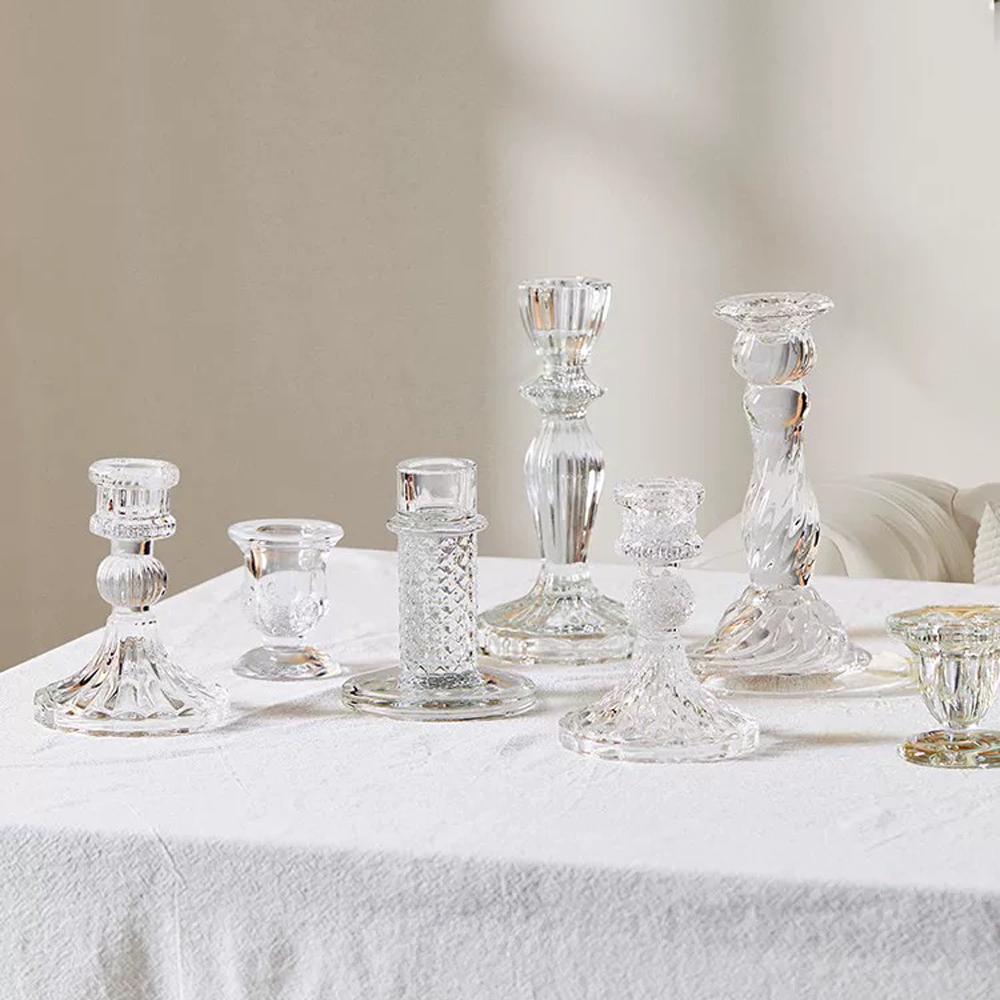 Koomuao 2pcs Cristal Bougeoirs en Verre Chandelier Verre Transparent pour Bougies Coniques Moderne Candélabre Photophore Bougeoir pour Centres de