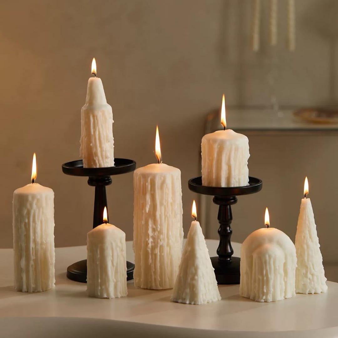 Handmade Dripping Pillar Candle | Textured White Soy Wax | Aesthetic ...