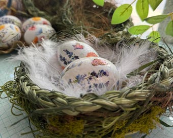 Hand-Woven Artisan Bird Nest. Natural Garden Vine & Moss Home Decor