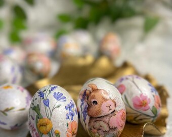 Hand-Decorated Easter Egg - Sweet Bunny & Butterfly Garden