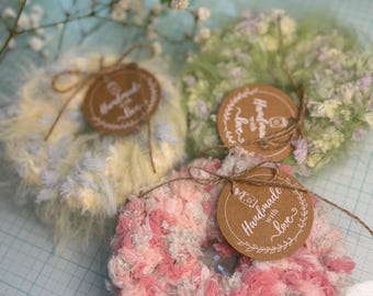 Soft Crochet Scrunchies. Set of 3 Fluffy Pastel Hair Tie