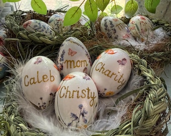 Personalized Mother and Kids Set. Custom Name Wood Eggs.