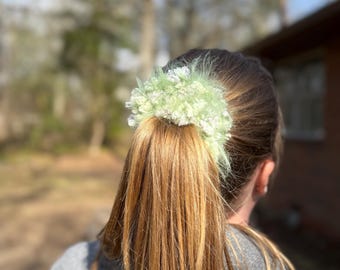 Soft Crochet Scrunchie. Fluffy Pastel Hair Tie.