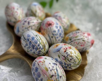 Hand-Decorated Floral Easter Eggs.