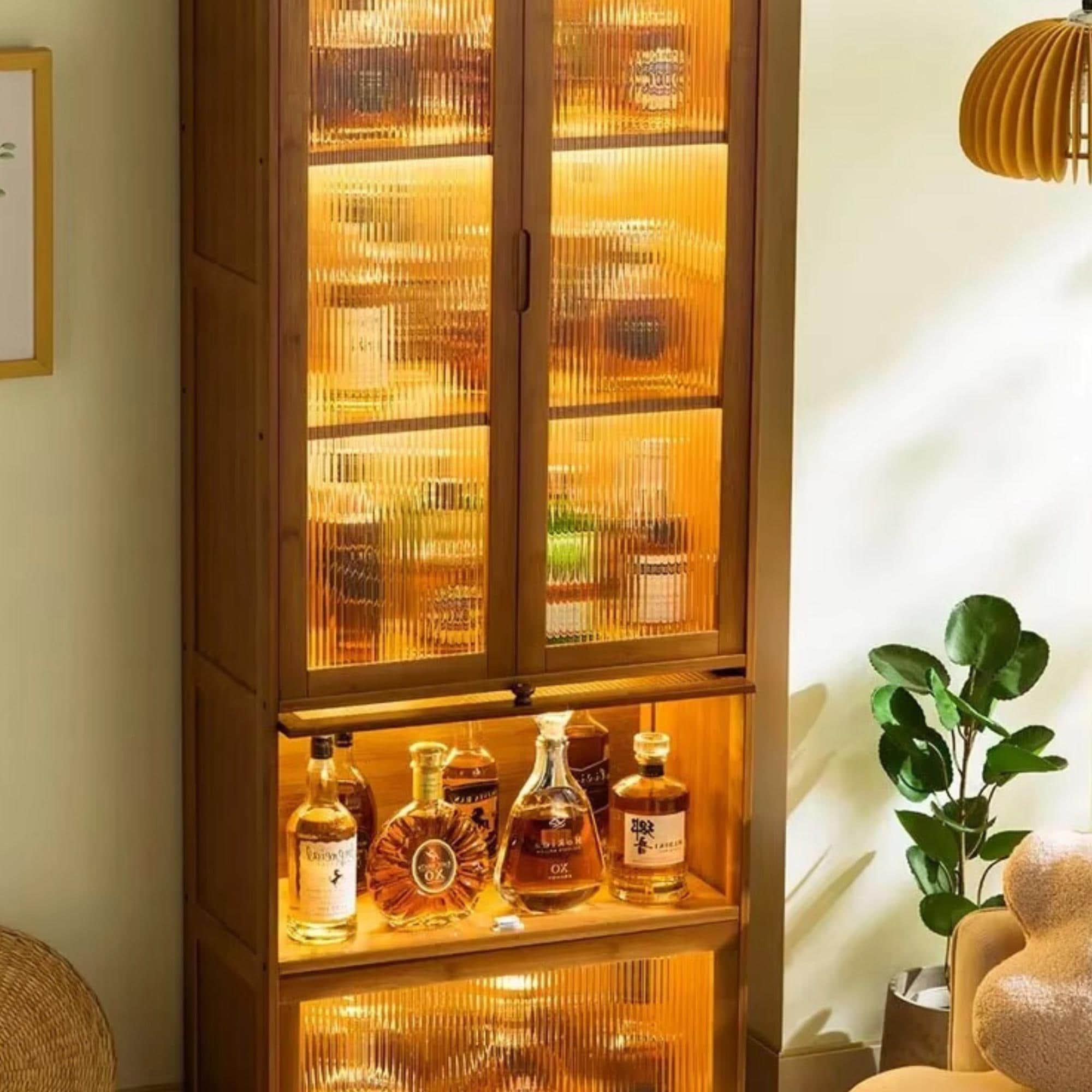 Modern LED Wine Display Cabinet With Glass Shelves, Liquor Showcase - Etsy