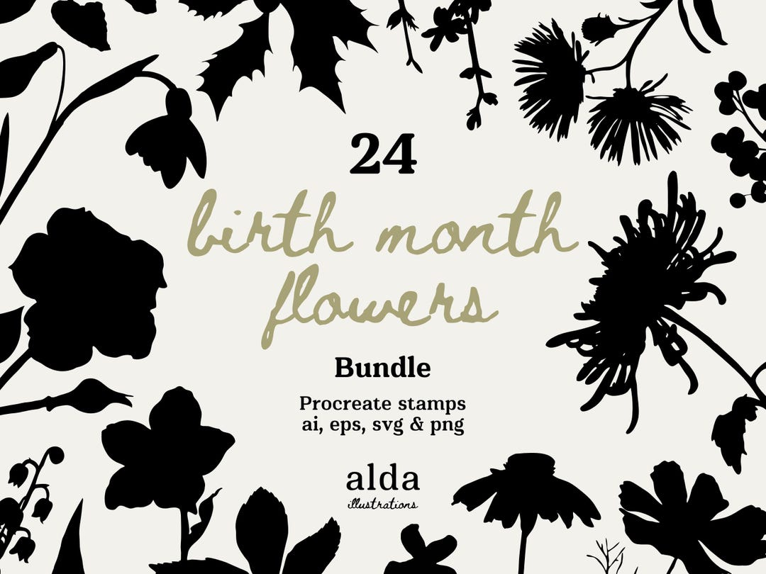Birth Month Flowers Bundle | Procreate Stamp Brushes + Svg Png Ai Eps ...