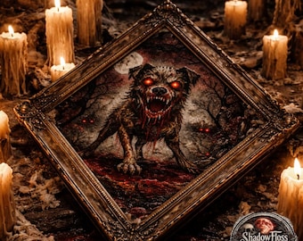 Demonic Wolf Cross Stitch Pattern – Gothic Horror Embroidery Design (PDF Download)