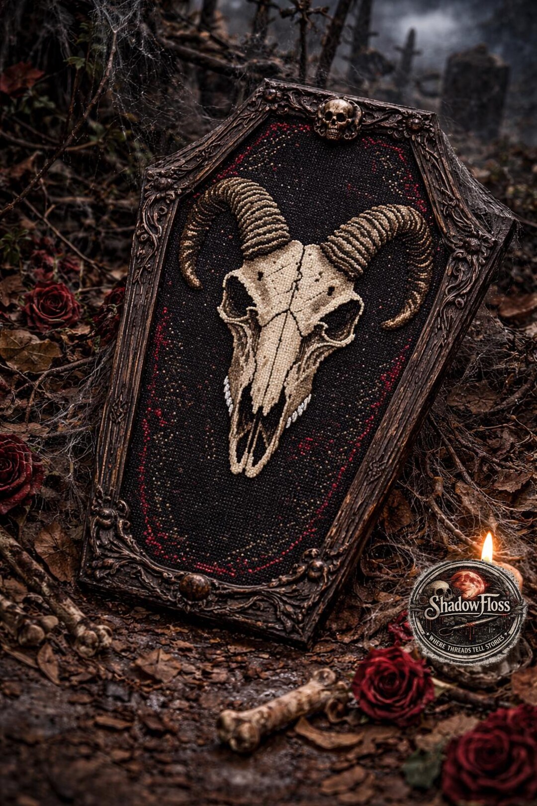 Gothic Ram Skull Cross Stitch Pattern | Horned Occult Embroidery PDF - Etsy
