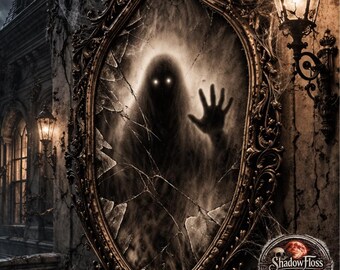 Haunted Mirror Cross Stitch Pattern, Gothic Broken Glass Art (PDF Download)