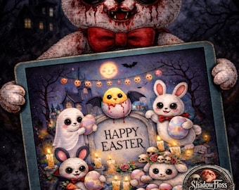 Gothic Bunny Ghost Easter Cross Stitch Pattern | Kawaii Horror Needlework (PDF Download)