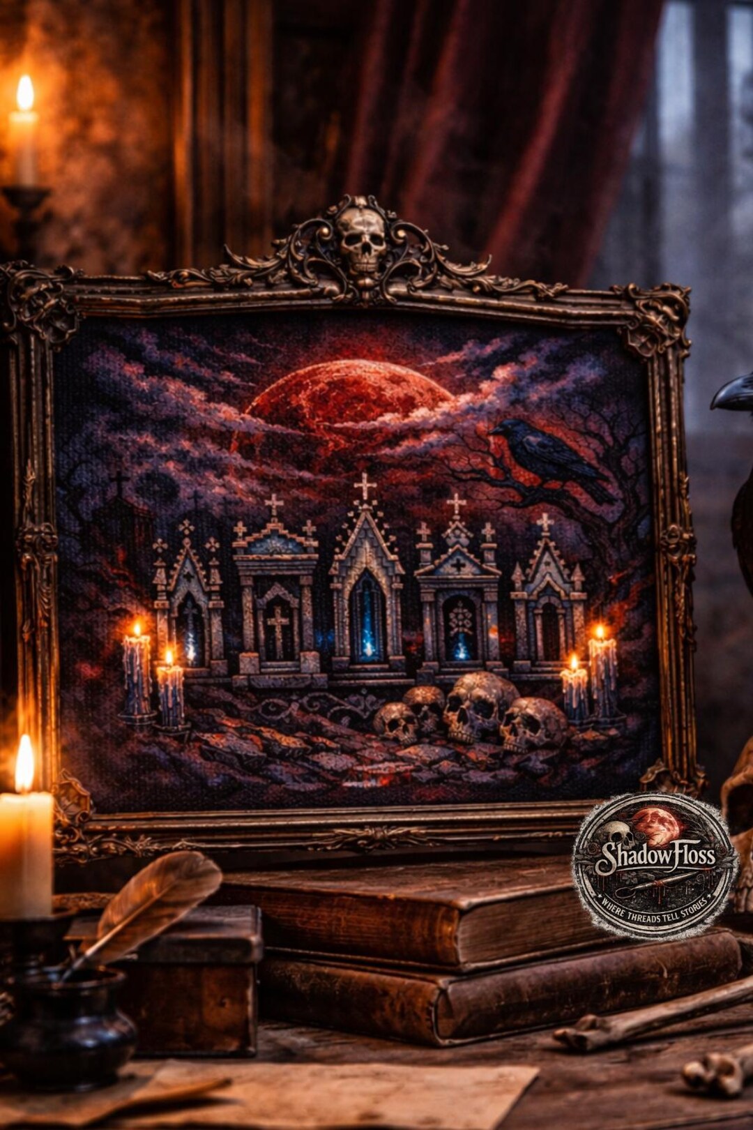 Gothic Cemetery Under Blood Moon – Cross Stitch Pattern (133x200 ...