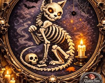 Skeleton Cat Cross Stitch Pattern PDF (133 x 200 Stitches)