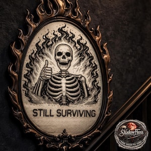 Skeleton Cross Stitch Pattern | Flaming Skull Gothic Embroidery (PDF Download)