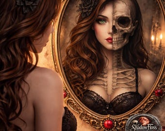 Gothic Skull Cross Stitch Pattern | Half Face Woman Skeleton Embroidery Design (PDF Download)