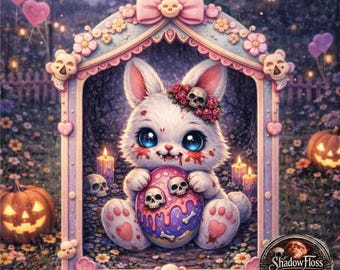 Gothic Bunny Skull Egg Cross Stitch Pattern | Creepy Kawaii Easter Needlework (PDF)