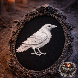 Gothic Raven Cross Stitch Pattern | Blackwork Bird Embroidery Design (PDF Download)