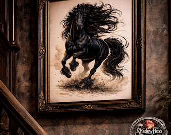 Black Stallion Cross Stitch Pattern | Gothic Horse Embroidery Needlepoint Chart (PDF Download)