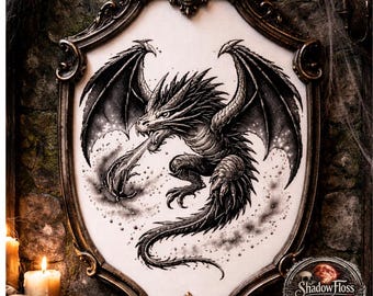 Gothic Dragon Cross Stitch Pattern | Fire Breathing Fantasy Embroidery Design (PDF Download)