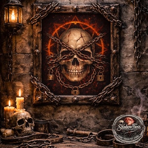 Chained Skull Cross Stitch Pattern, Gothic Occult Embroidery Chart (PDF Download)