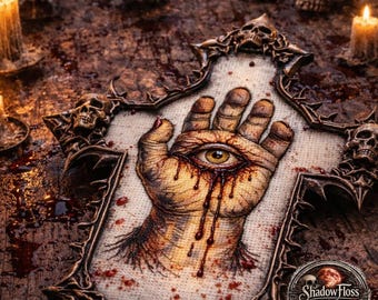 Creepy Eye Hand Cross Stitch Pattern | Gothic Horror Embroidery (PDF Download)