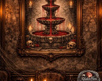 Gothic Blood Fountain Cross Stitch Pattern, Dark Horror Skull Design, Vampire Gothic Art Embroidery PDF, Spooky Halloween Needlework Chart