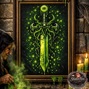 Épée mystique au point de croix (133 x 200) - Dague gothique fantastique avec oeil et tentacules - Broderie horreur sombre PDF - Téléchargement numérique