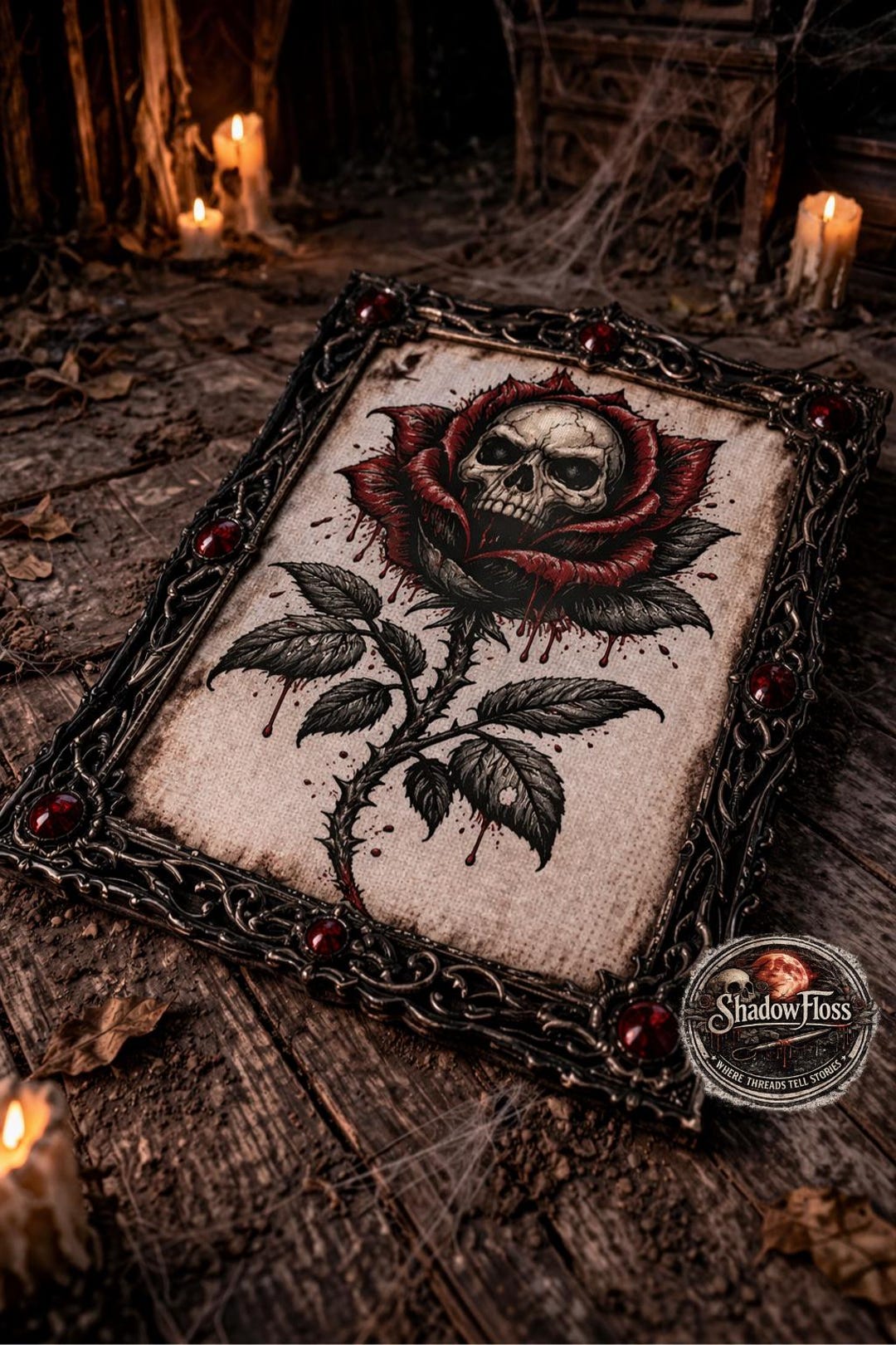 Skull Rose Cross Stitch Pattern | Gothic Horror Floral Embroidery ...