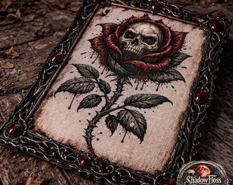 Skull Rose Cross Stitch Pattern | Gothic Horror Floral Embroidery Design (PDF Download)