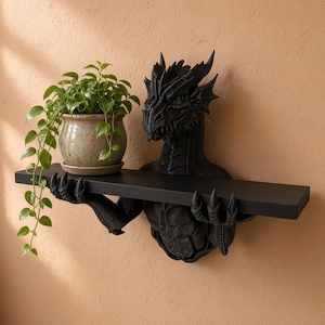 Prateleira de parede em formato de dragão - decoração gótica - console com cabeça de dragão e garras - decoração de sala de estar fantástica, presente original