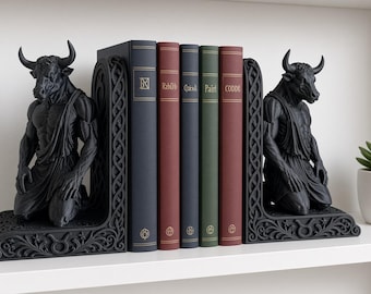 Sujetalibros de Tauro, signo astrológico, zodíaco del minotauro, decoración de biblioteca, figura de estilo Dark Academia, regalo para lectores medievales, Poe