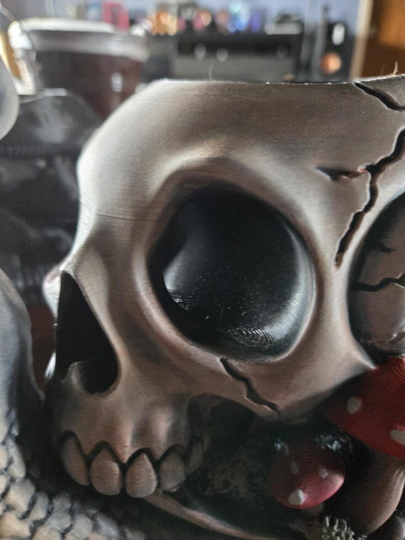 Skull Snail Planter – Gothic Fantasy Succulent Pot with Mushrooms image 6
