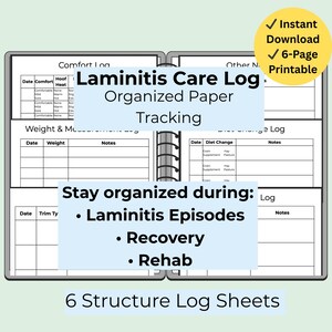 Registro stampabile per la cura della laminite / Raccoglitore per il monitoraggio della salute del cavallo / Schede di monitoraggio della pododermatite