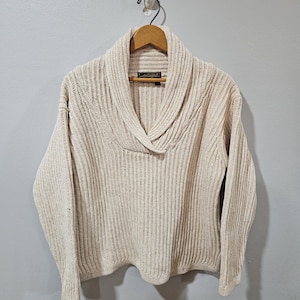 Vtg Eddie Bauer Womens Shawl Collar Shaker Stitch Sweater Size Small/Pet