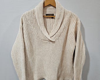 Vtg Eddie Bauer Womens Shawl Collar Shaker Stitch Sweater Size Small/Pet