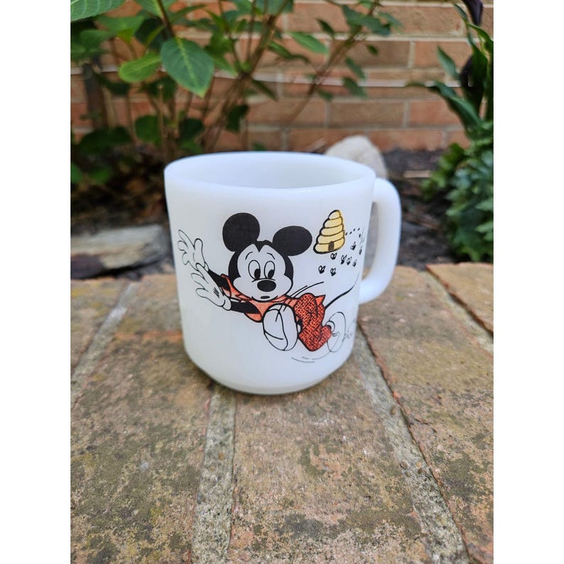 Vintage Mickey Mouse Club Disney Libby Milk Glass Coffee Mug Mickey and Beehive image 2