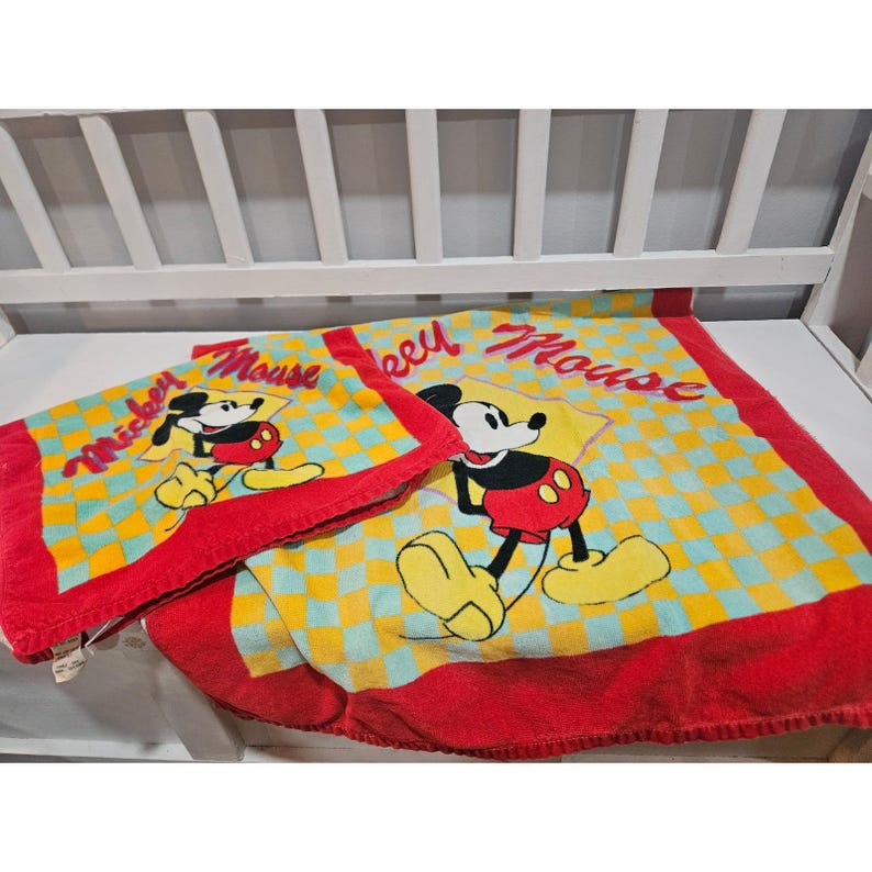 Vtg 90's Franco Disney Mickey Mouse Bathroom Towel Set, Taiwan image 1