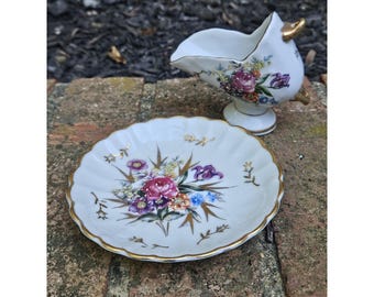 Vintage Einzigartige Cottage Core Handbemalte Sugar Cube Scuttle Tasse und Untertasse Set